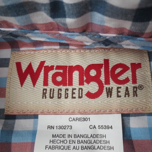 NWT Wrangler Rugged Wear Shirt Men Medium Blue Plaid Short Sleeve Stretch Cowboy - Picture 7 of 11