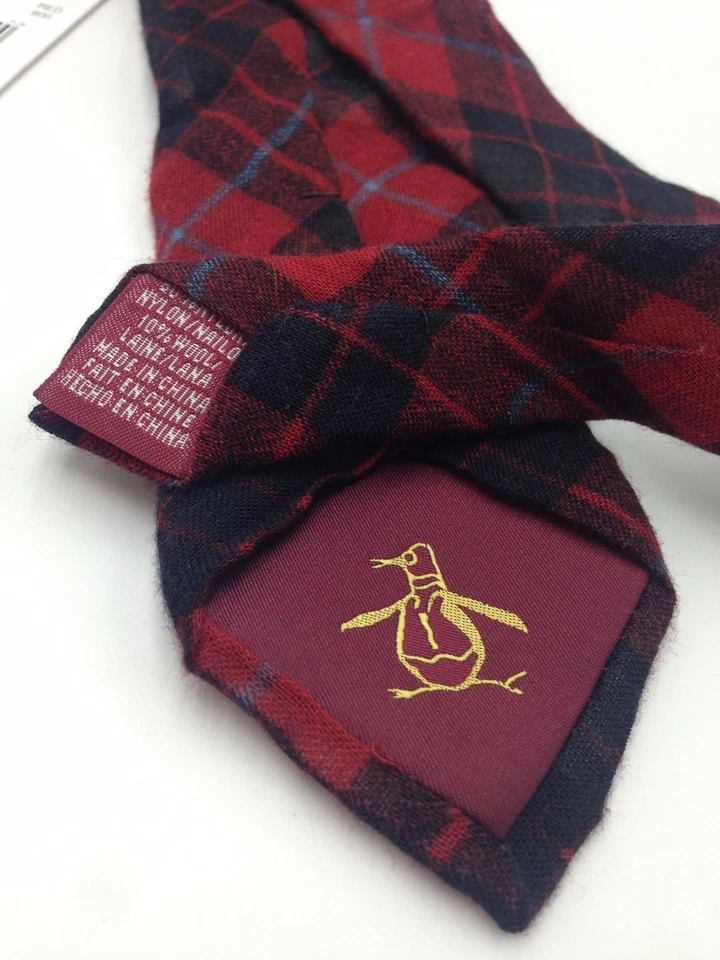 $125 Penguin Men Plaid Red Black Blue Cotton Tie Classic Skinny Necktie 60x2.25 - Image 4 of 4