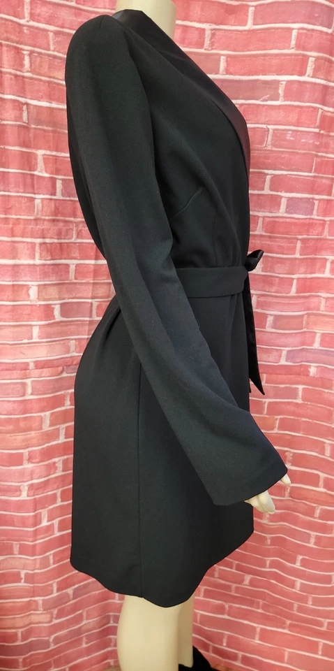 Adrianna Papell, Party Office, Faux Wrap Black Size 14 Women's Belted Dress #6 - Image 4 of 4