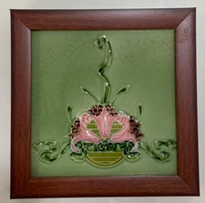 Carrelage Angleterre Art Nouveau Majolique Ancien Rare Vintage Floral 6x3 Pouces Encadré