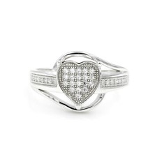 925 Sterling Silver CZ Pave Setting Heart Engagement /Promise Ring