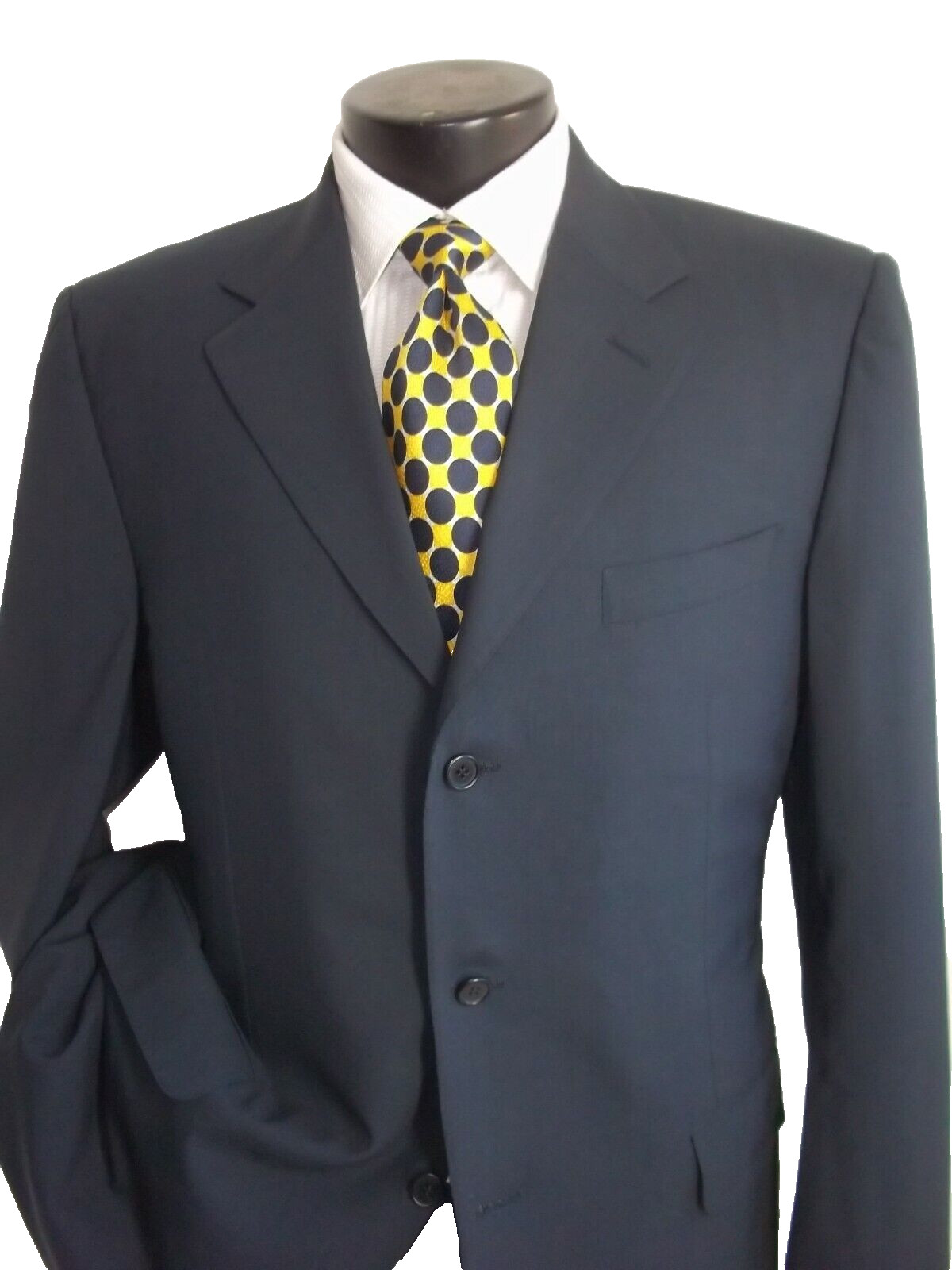 ( Canali Solid Blue 3Button Side Vents Wool Jacke… - image 4