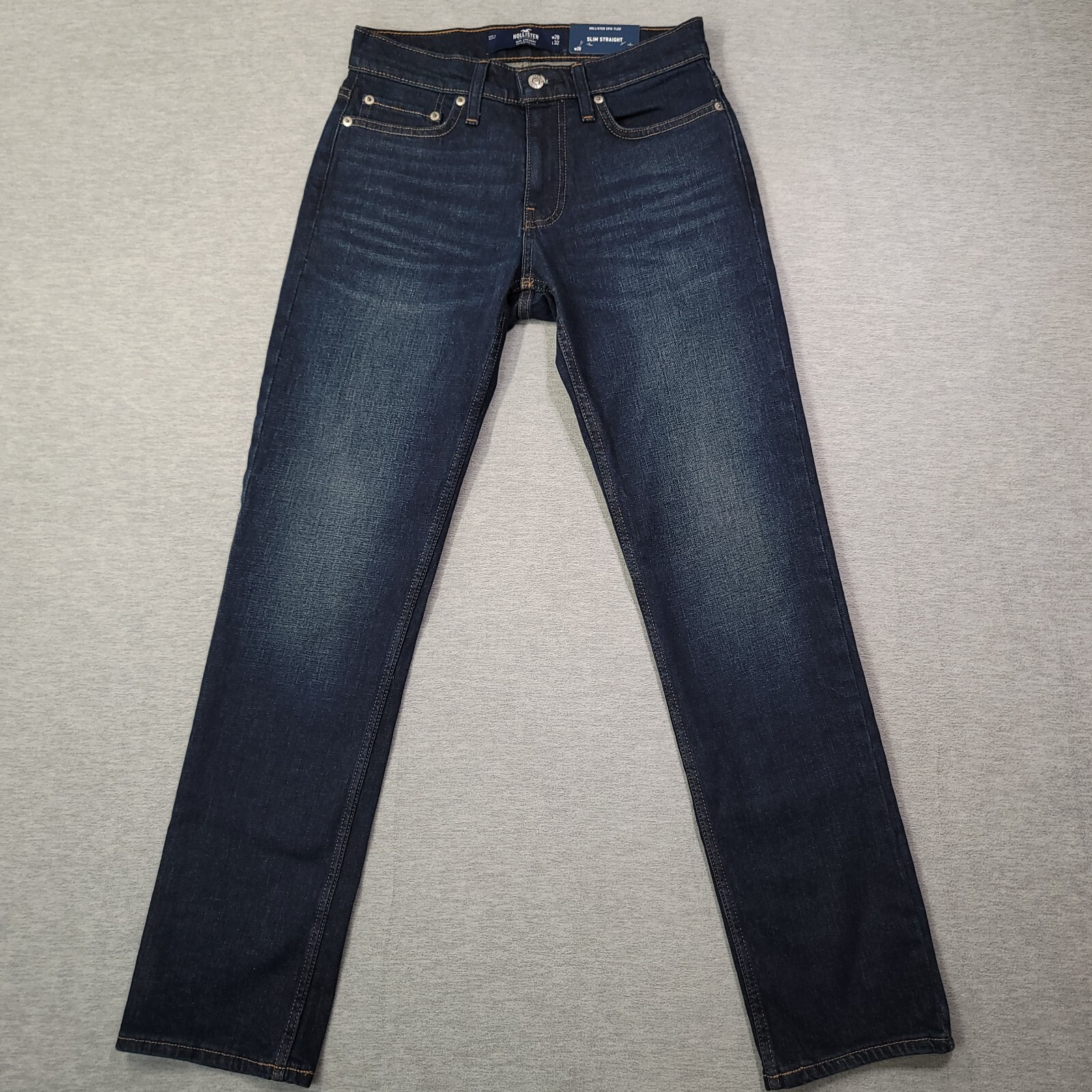 Hollister Jeans Mens 28x32 Slim Straight Epic Flex Blue Dark Wash Whiskered NWT