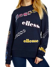 ELLESSE Mircilla Logo Crew Neck L/S Navy Blue Cotton Sweatshirt NEW Womens L