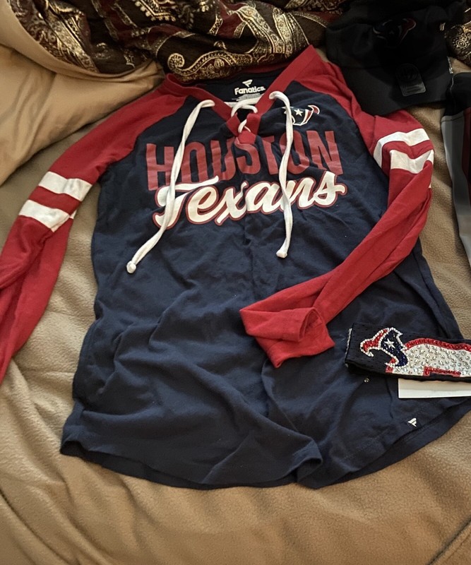 Women’s Super Cute Houston Texans Long Sleeve Shirt & Sparkly Headband Sexy Smal