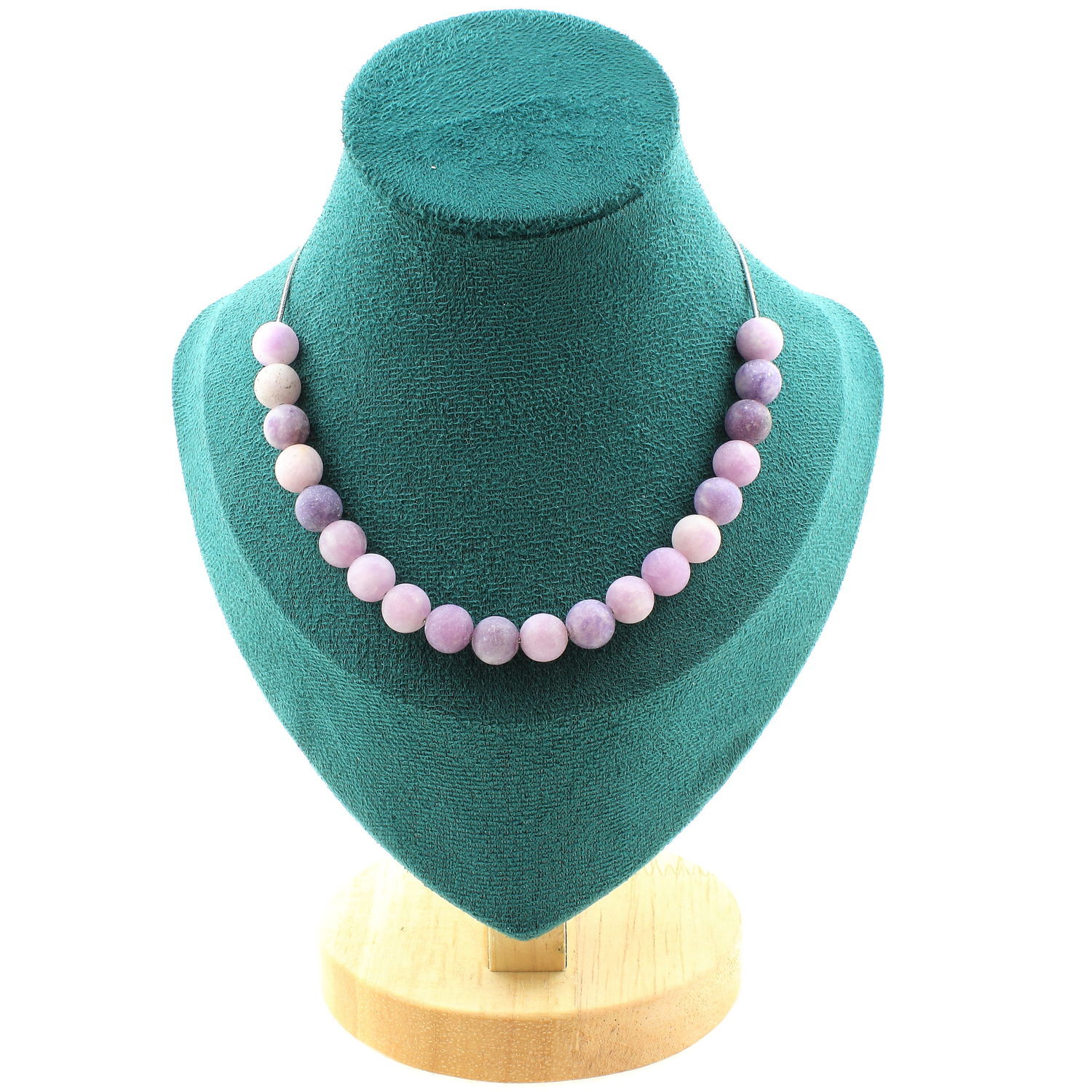 Collier femme perles Mica violet mat 8mm et chaîne acier inoxydable inoxydable durable