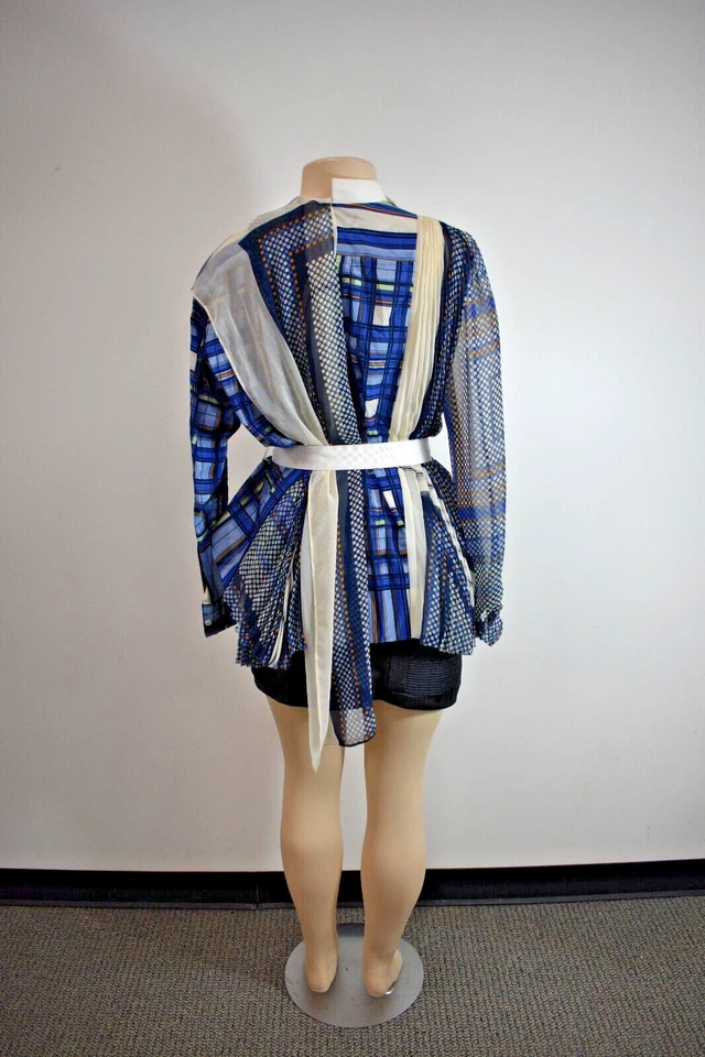 Blusa Barney's New York Azul Multicolor Gasa Talla Grande En Oferta rn Foto 4 de 4