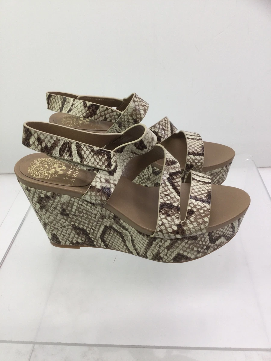 Vince Camuto Velley Natural Snakeskin Print Leather Wedge Sandals