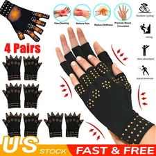 4 Pairs Copper Arthritis Compression Gloves Hand Wrist Support Joint Pain Relief