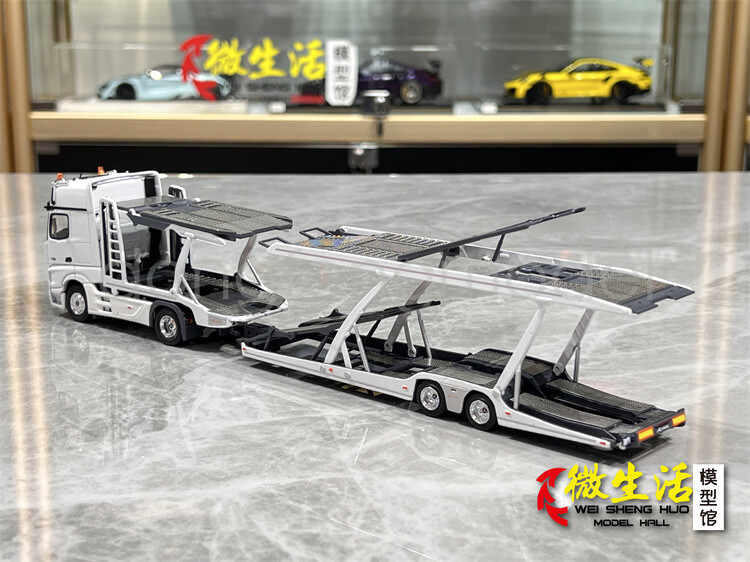 GCD 1:64 White AMG Actros Gigaspace 4x2 Trailer Truck Model