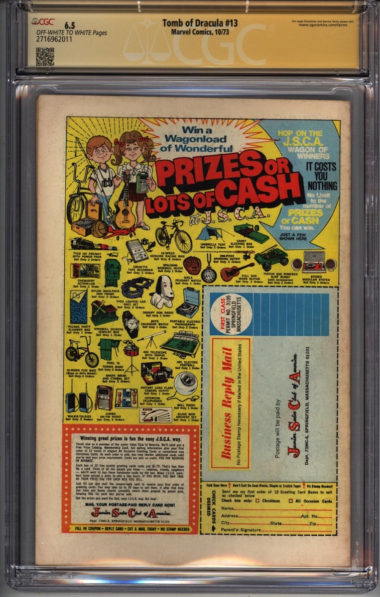 Tomb of DRACULA #13 CGC 6.5 SS Signed Wolfman Origin BLADE