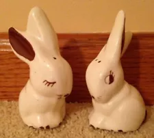 Vintage ceramic bunny salt & pepper set without stopper Hand painted Unmarked