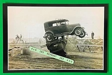 Found PHOTO of Two Classic Old Cars Jump & Crash like Evil Knievel Odd Strange