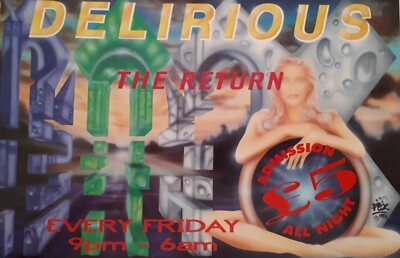 Delirious march 1994 @ the rhythm station aldershot rave flyer ..