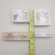 Lot of 4 Christmas Holiday Wooden Rubber Stamps Card Envelope Snowman Greetings