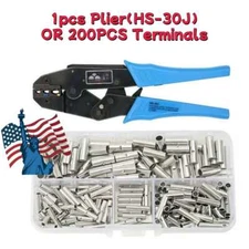 200Pcs Bare Copper Terminals Uninsulated Ferrules Splice Wire Crimp Connectors