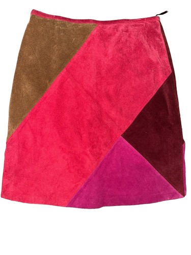 Old Navy NEW Women’s Sz 6 Genuine Leather Suede Colorblock Zip Patchwork Skirt - Picture 3 of 3