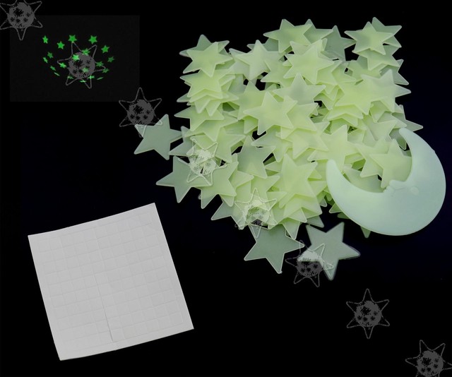 100 Glow In The Dark Stars And Moon Plastic Stickers 4 Ceilings