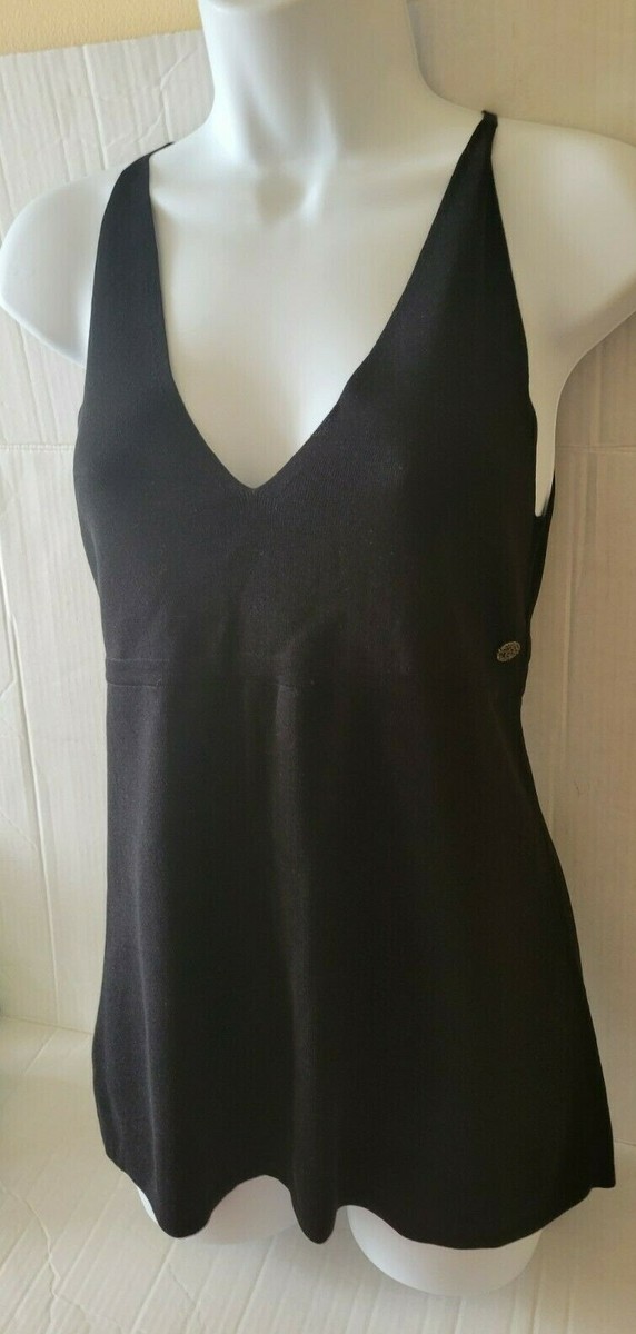 AUTHENTIC CHANEL SLEEVELESS KNIT BLACK COTTON SILK TOP LOGO AUTHENTIC CHANEL SLEEVELESS KNIT BLACK COTTON SILK TOP LOGO