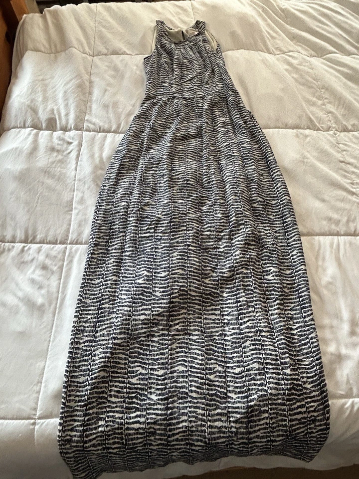 Maxi Vestido Vineyard Vines Seda Algodón Gasa Gasa Estampado Helecho Azul Marino Blanco Foto 2 de 4