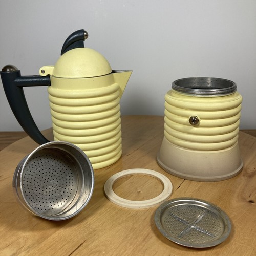 Fabricante de espresso de aluminio moka vintage muy raro amarillo Calderoni Fratelli - Imagen 6 de 13