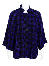 Coldwater Creek Blue  Black Cabin Jacket Houndstooth Button Up NWT Sz L 14-16