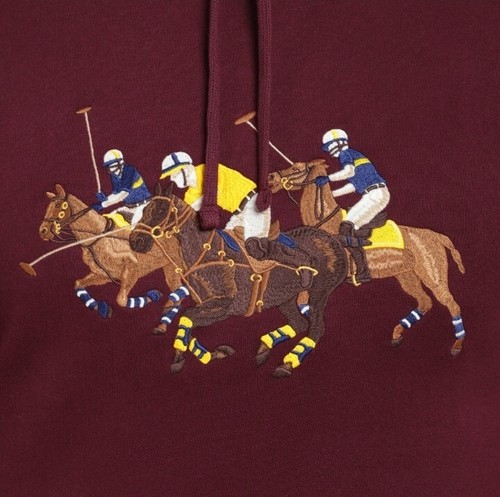 Polo Ralph Lauren Triple Pony Fleece Equestrian Hoodie Sweatshirt Burgundy Small - Picture 5 of 12