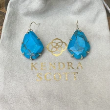 Kendra Scott Rosenell Yellow Gold Turquoise Blue Aqua Howlite Dangle Earrings