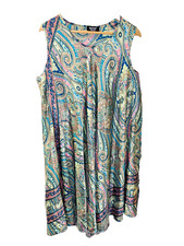 Blackberry Art Silk Blend Paisley Sleeveless Shift Dress, Fits up to Size - 18, 