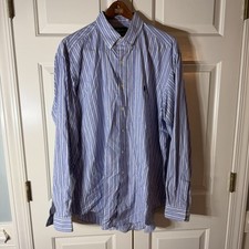 Polo Ralph Lauren Blue Striped Sport Shirt Mens Long Sleeve Yarmouth 16.5 L