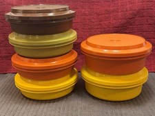6 Tupperware Yellow Orange Green Brown Seal n Serve Bowls Lids 1206 1207 1253