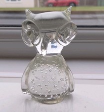 Art Glass Hand Blown Owl With Controlled Bubbles Clear Beautiful Gift , Owl Fans