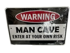 NIP Warning Man Cave Enter At Your Own Risk Aluminum Door Sign 12" x 8" SEALED