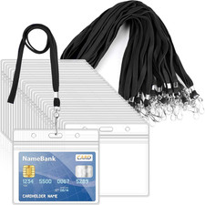 30Pcs Clear Plastic Horizontal Name Tags Badge ID Card Holders and 30Pcs Black F