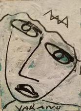  Original Ooak Aceo ATC Art Abstract Cubist Figurative Face Portrait Painting 