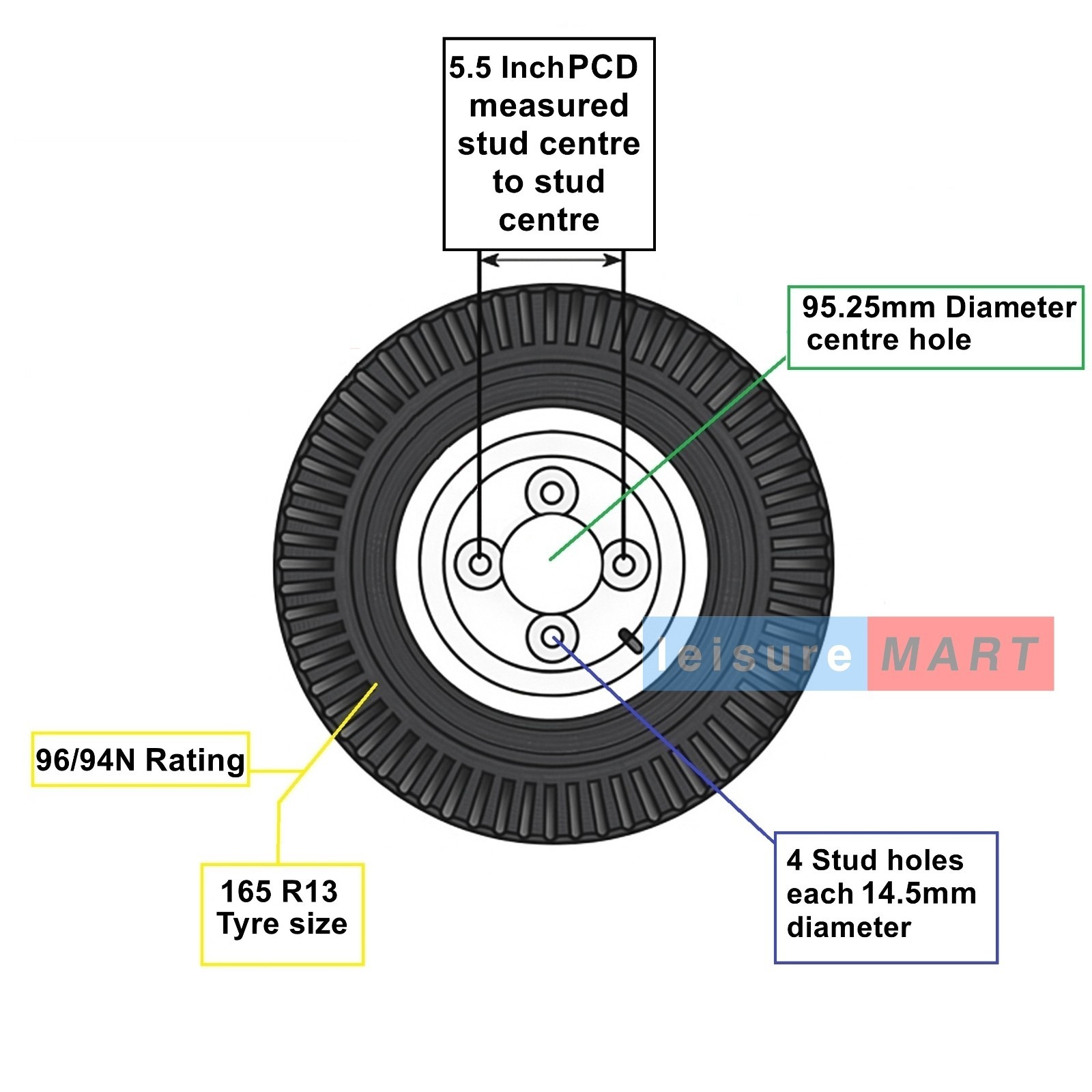 3 x 165R13C 96/94N 165x3 Inch Trailer Tyre on 4 Stud 5.5"" PCD Rim Ifor & Wessex