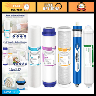 75 GPD Reverse Osmosis Filter Replacement Set, 10'' Under Sink 5-Stage Water Filt
