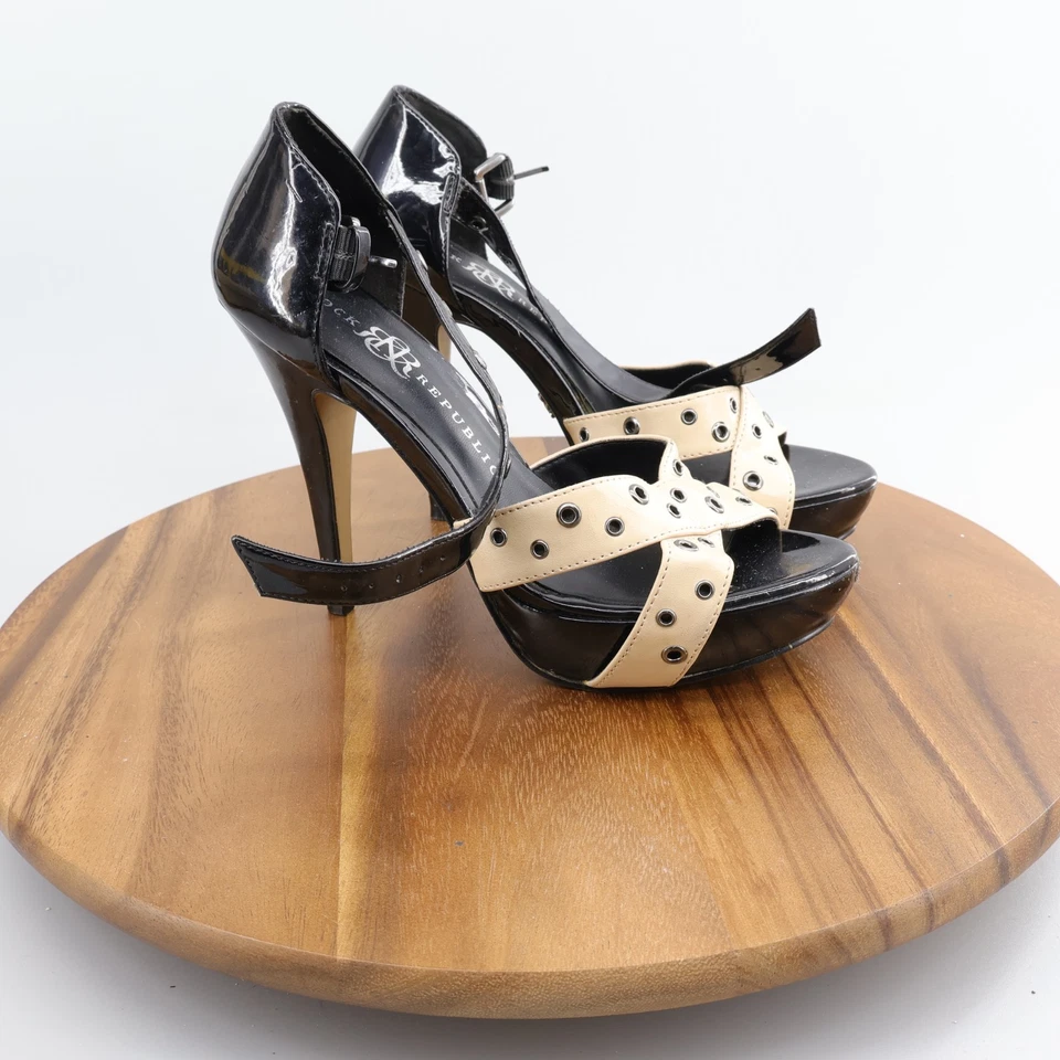 Rock & Republic HOLTTAN Mujer Talla 7.5 Correa de Tobillo Negro Beige Stiletto 5" Tacones Foto 3 de 4