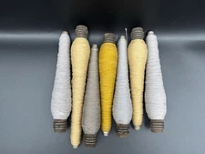 Vintage Lot Of 7 Industrial Wooden Spools Bobbins Spindles Thread Or Yarn
