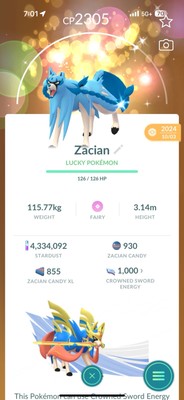 SHINY   LEGENDARY Zacian!!!   - PVP BEAST -MAX LV50 - Unlocked 3 Move