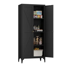 65" H Metal Storage Cabinet with Doors and Shelves, Kitchen Food Pantry Cabinet