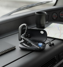 Bluetooth V5.3 Single Ear Headset, Noise Cancelling Mic, LED Display, Black