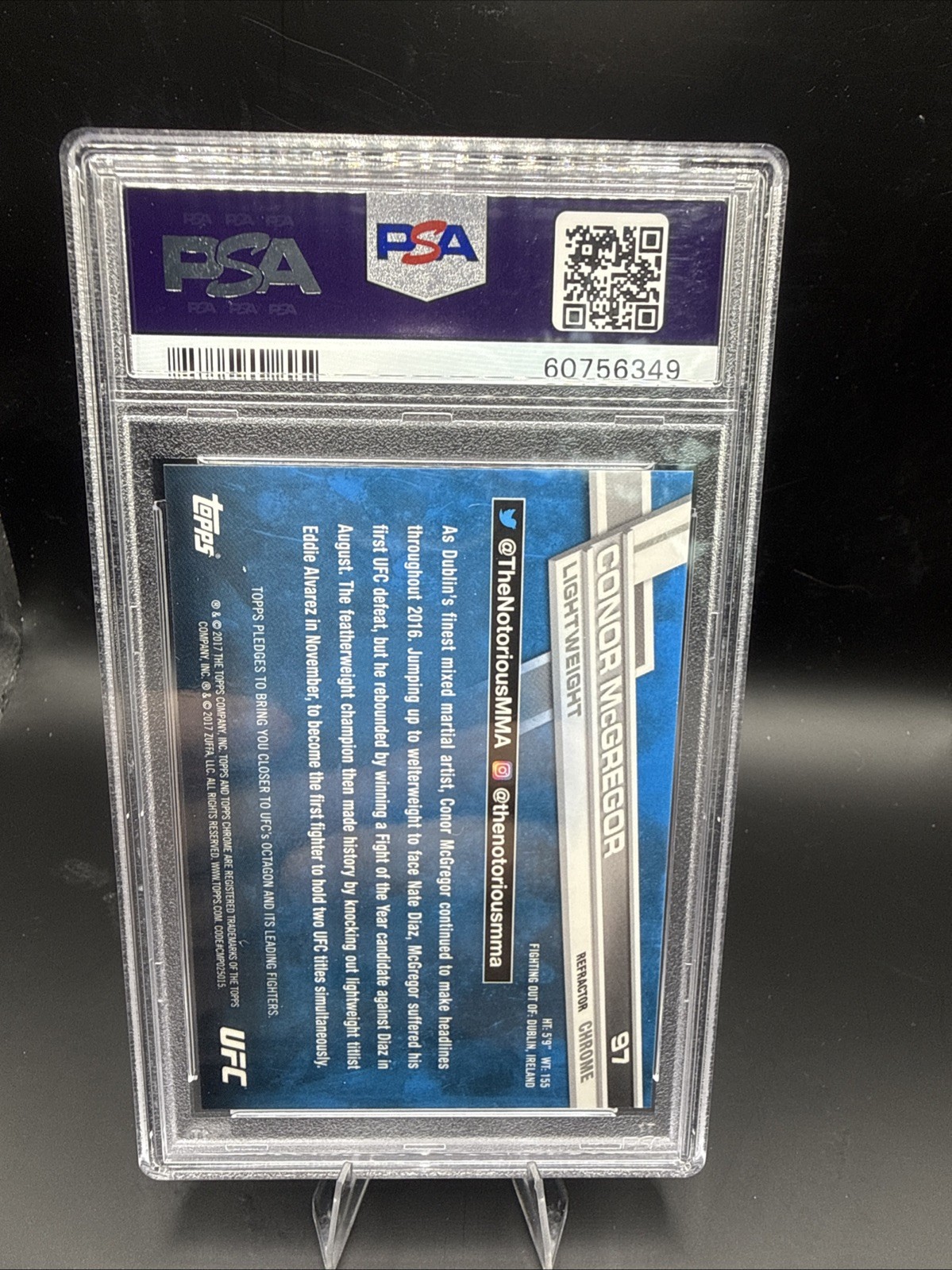2017 Topps Chrome UFC Conor McGregor PSA 10 Gem Mint view 2