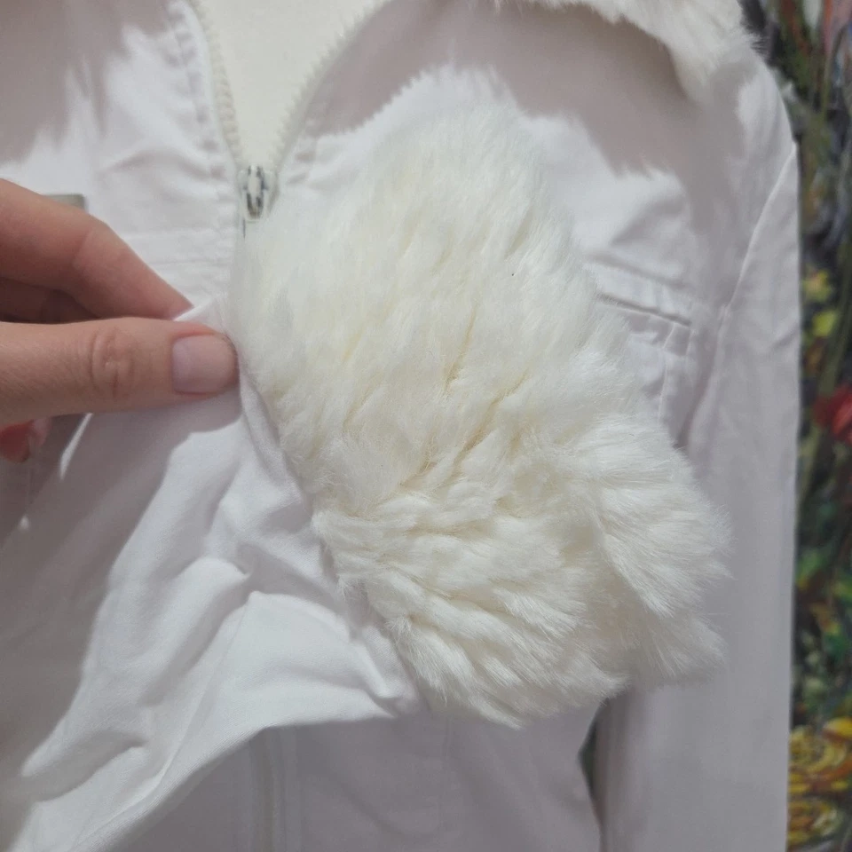 Face Off Y2K 90s vintage White Stretch jacket Size 10 Faux Fur Trim 90cm Bust - image 4 of 4
