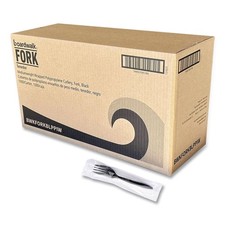 Boardwalk FORKBLPPIW Wrapped Polypropylene Plastic Fork Cutlery 1000/CT New