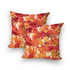 Fall Pillow Covers 18x18 Set of 2 Red and Yellow Maple Leaves Autumn