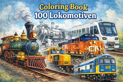 100 Lokomotiven Ausmalbilder zum ausdrucken mit POD Erlaubnis Coloring Book