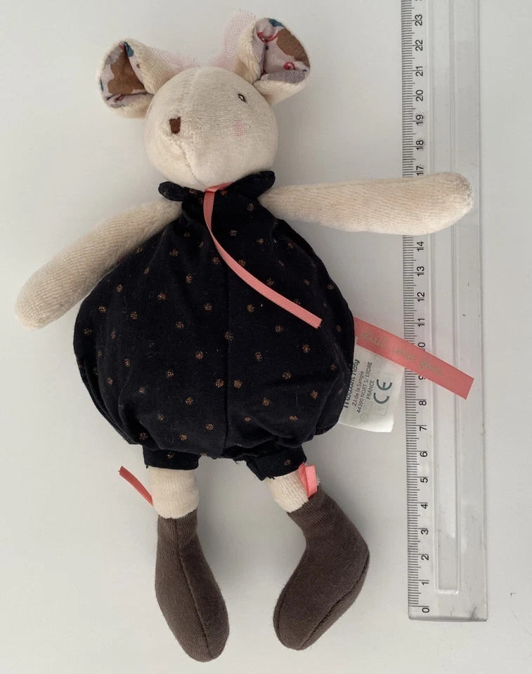 6110🌟23cm Moulin Roty Doudou Hochet Grelot Souris Noir Il Était Une Fois - Photo 4/4