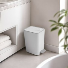 Reusable Slim Foot Pedal Trash Can White Mini Bathroom Wastebin with Lid