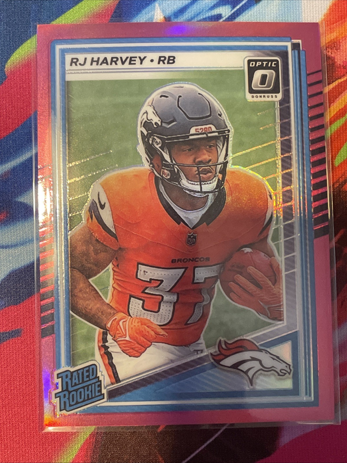 2025 Panini Donruss Optic - Rated Rookie RJ Harvey #208 Pink Prizm (RC)